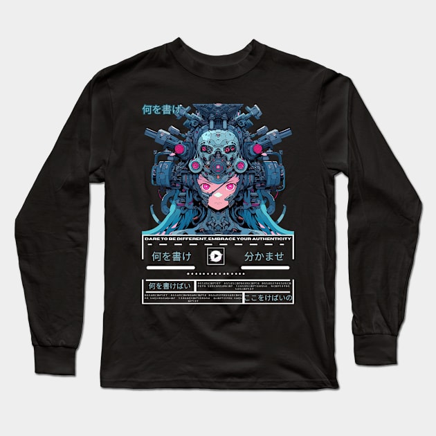 cyberpunk anime tech girl Long Sleeve T-Shirt by karpuz-sedign